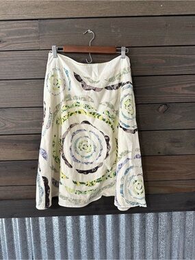 Chan Luu Cream Spiral-Print Midi Skirt with Multicolor Accents